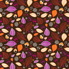 Seamless leaf autumn pattern doodle in vector