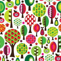 Seamless retro flower apple pattern background in vector - 43172395