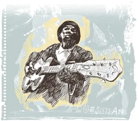 Papier Peint photo Lavable Groupe de musique homme de blues avec guitare