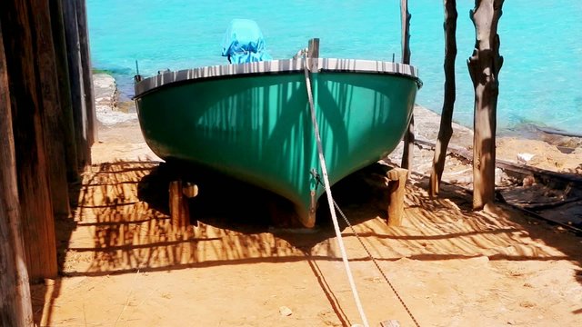 Balearic islands fisher boat wooden sunroof house