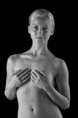 Black and white art photo of a beautiful nude woman's body