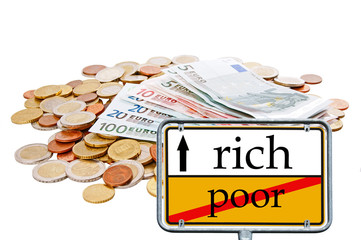 Money and sign rich / poor