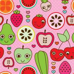 Seamless fruit kitchen pattern background in vector