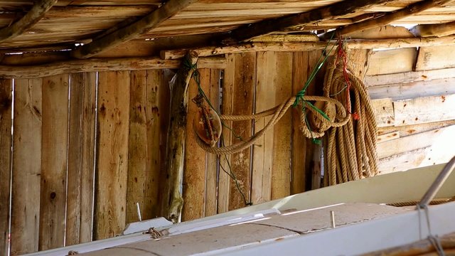 Balearic islands fisher boat wooden sunroof house