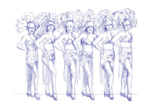 Cancan Girls (this Is Original Blue Sketch, Sharp Lines !)