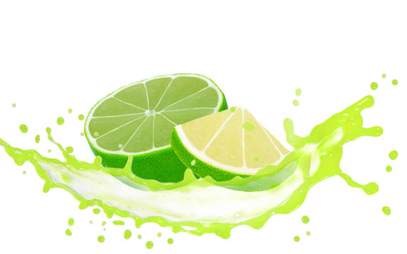 Lime slices with splash isolated on white