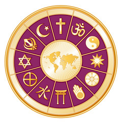International Religions, World Map, mandala
