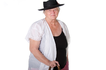 woman with cane and hat