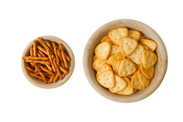 Typical dutch snacks in wooden bowls