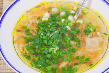 hot soup with the cut spring onions