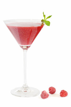 raspberry cocktail on white background