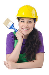 Woman painter isolated on the white