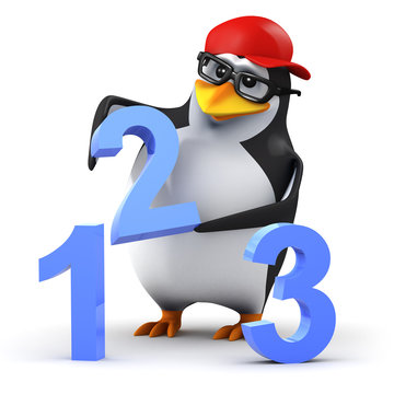 3d Penguin in baseball cap 123 Numbers