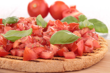 bruschetta, bread with tomato and basil