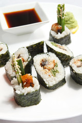 sushi with soy sauce