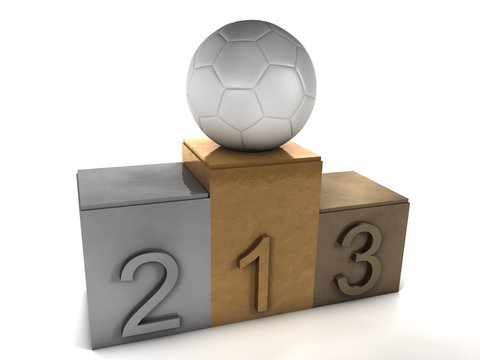 podio olimpico con balón de fútbol