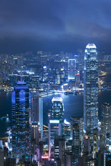 Obraz premium View of Victoria harbor from the peak at Hong Kong