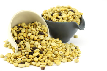 fresh coffee grains in cup  before roasted