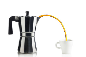 filling a cup of coffee with an Italian coffee maker