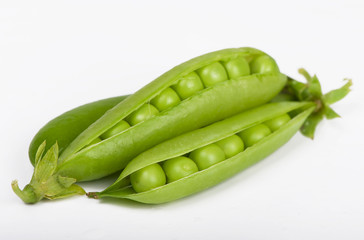 Ripe green pea vegetable isolated on white background