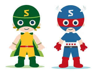 Poster Im Rahmen weiblicher und männlicher Superhelden-Kindercharakter © Oculo
