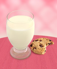 Milk and Cookie with Bite Taken - Pink Background