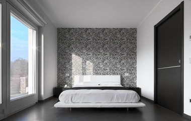 moderna camera da letto con tappezzeria