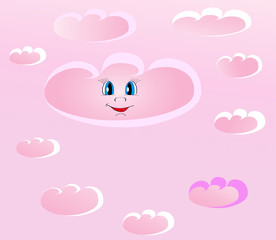 Beautiful smiling clouds on pink sky vector illustration