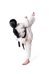 Karate woman posing on a white background