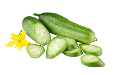 fresh cucumber sliced on white, clipping-path included