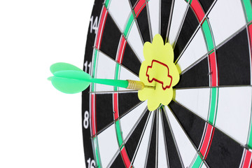 Darts with stickers depicting the life values close-up
