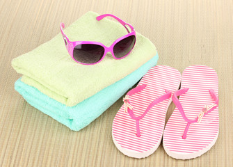 Beach accessories on mat