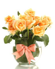 beautiful bouquet of roses in transparent vase isolated on