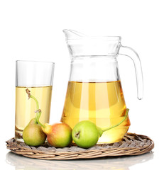 duchess drink with pears on wicker mat isolated on white.