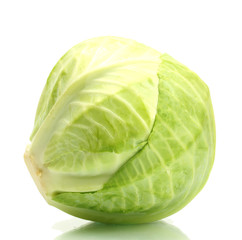 whole green cabbage isolated on white