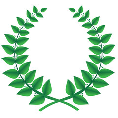 Green laurel wreath isolated on a white background.