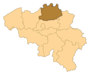 Fototapeta na wymiar Map of Belgium, Antwerp highlighted