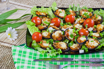 baked eggplants with tomatoes and cheese