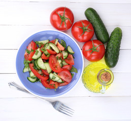 Fresh salad with tomatoes and cucumbers