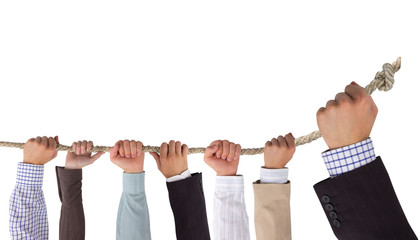 Hands holding rope, leadership concept