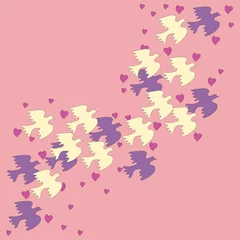 Türaufkleber Vogelschwarm auf rosa Hintergrund © bulycheva_art