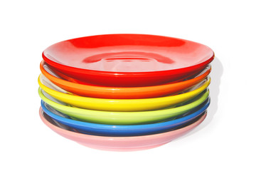 pile of festive saucers