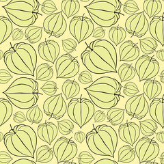 seamless pattern with winter cherry on green background, Print