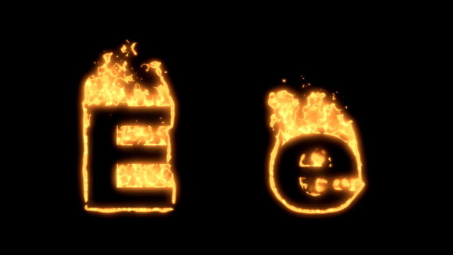 Upper and lower case E bursting into flames.