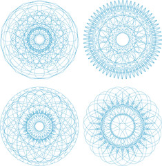 Set of vector guilloche rosettes certificate decorative elements