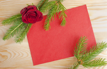 Christmas mail red envelope with rose