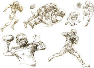 Fototapeta na wymiar American footbal, różne migawki (kolekcja rysunek ręka)
