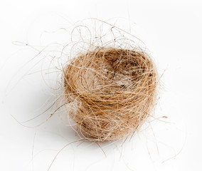 Isolated birds nest woven from grass and hair