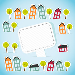 Abstract paper town with banner. Vector illustration.