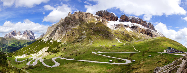Dolomites  landscape with mountain road. - obrazy, fototapety, plakaty